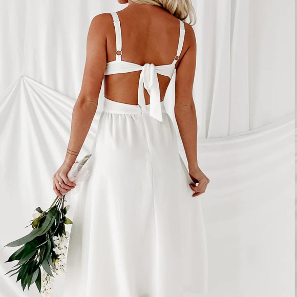 Nanamacs Sweet But Simple Tie Back Midi Dress (White) - Picture 3 of 7